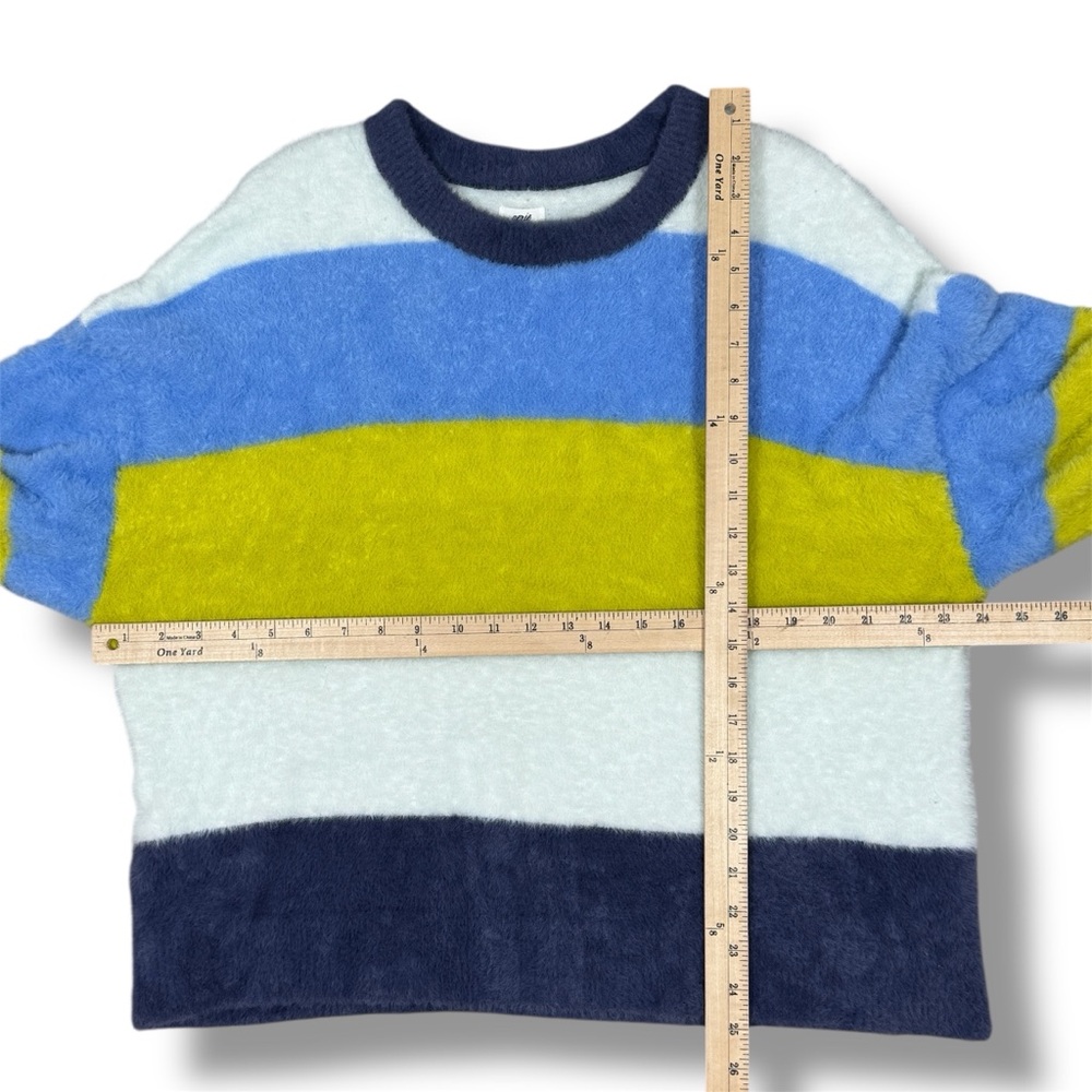 Aerie Flurry Rugby Stripes Fuzzy Oversized Crew Neck Sweater Blue Green‎ Medium - Picture 14 of 15
